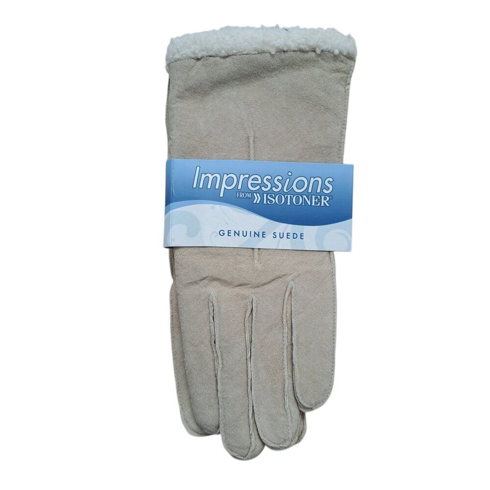 Isotoner Women's Camel Suede Lined Hand Gloves Winter Cozy Warm Sz Medium